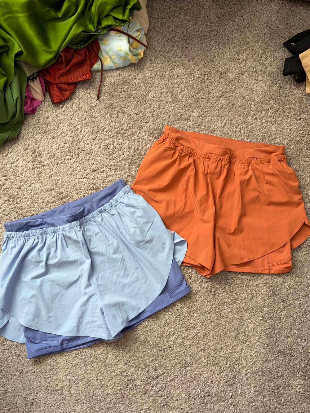 Athleta Women's Light Blue and Orange Athletic Shorts Duo